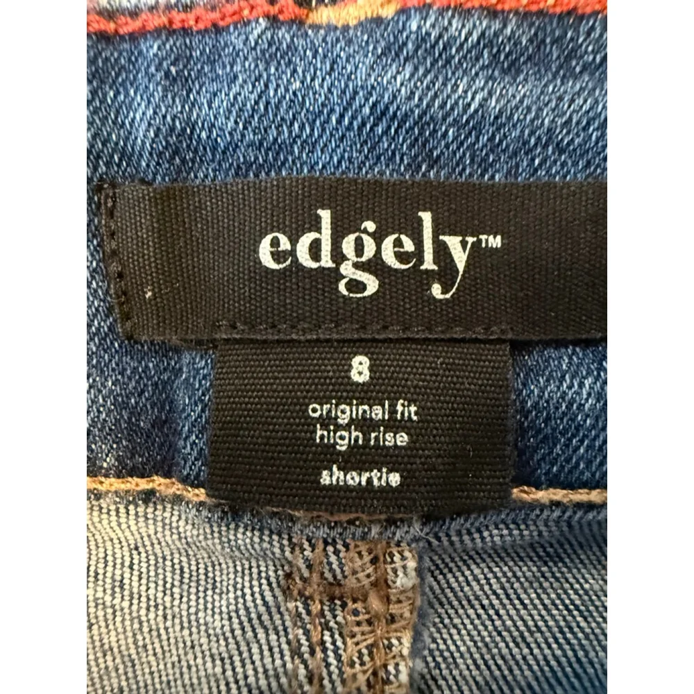 Edgely Original Fit High Rise Shortie Denim Shorts sz 8 double button distressed